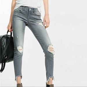 Express gray ripped‎ raw hem performance mid rise skinny jeans size 00